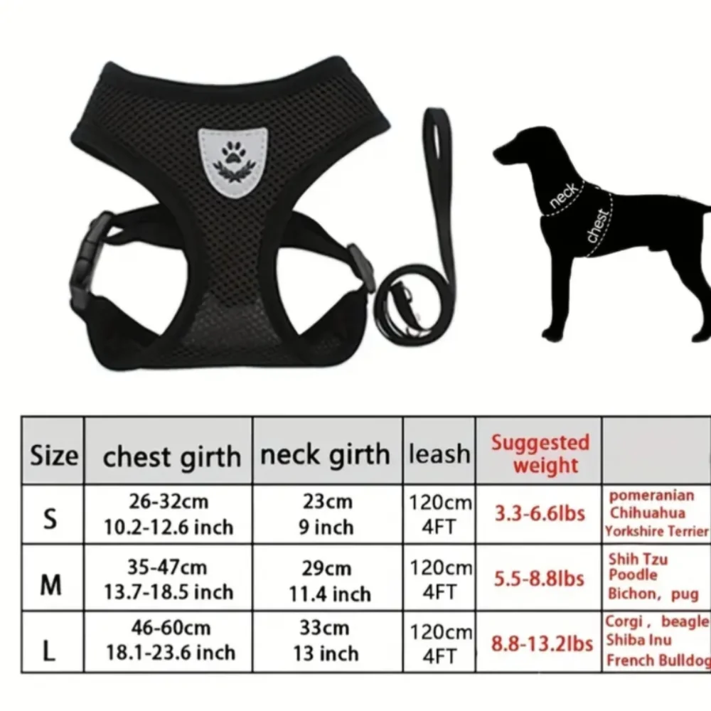Air Mesh Puppy Medium Dog Harness/Leash Mesh Chest Strap Collar for cats/dog NWT